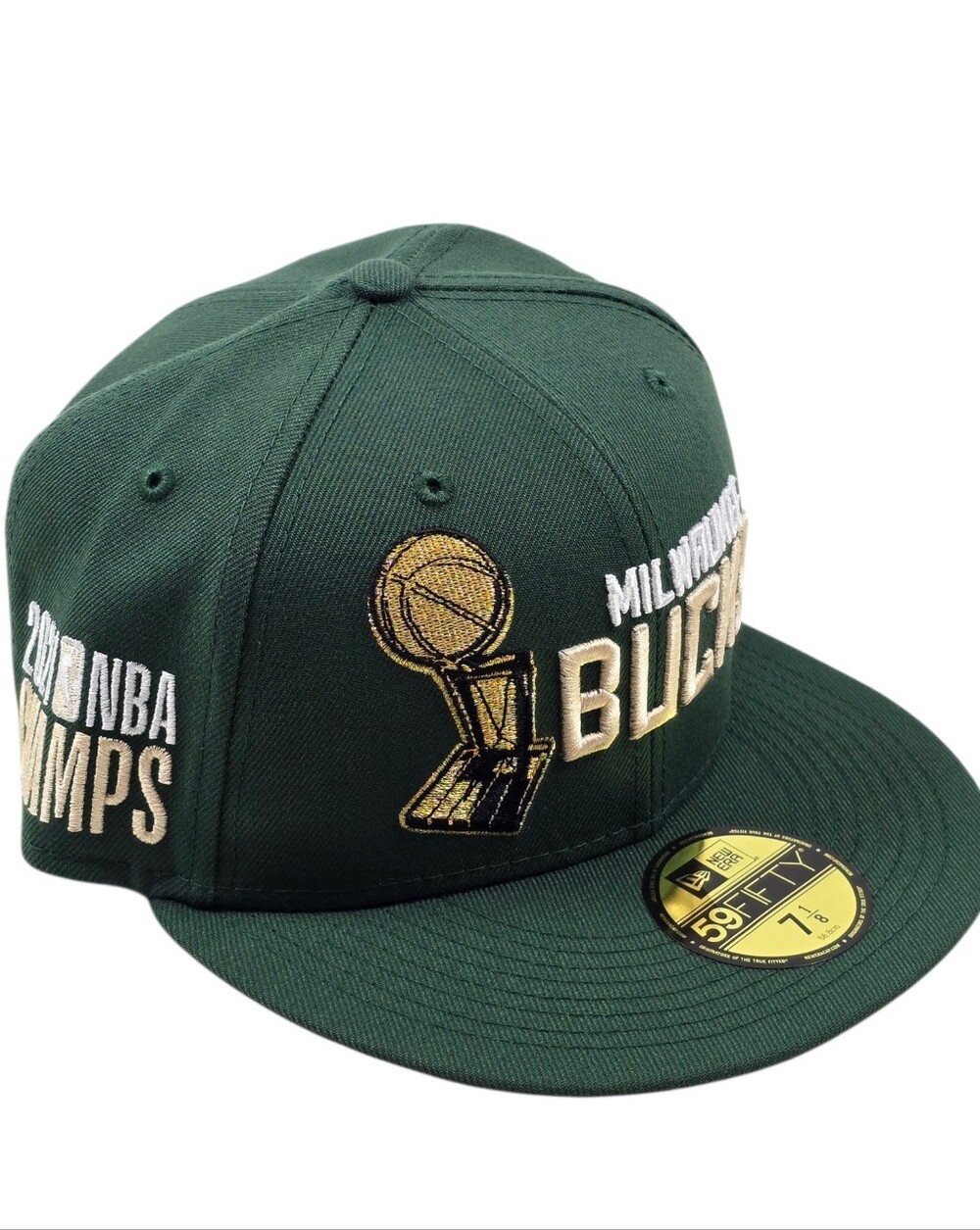 New Era 59FIFTY Milwaukee Bucks 2021 NBA Champions Fitted Hat Green Size 7 1/8